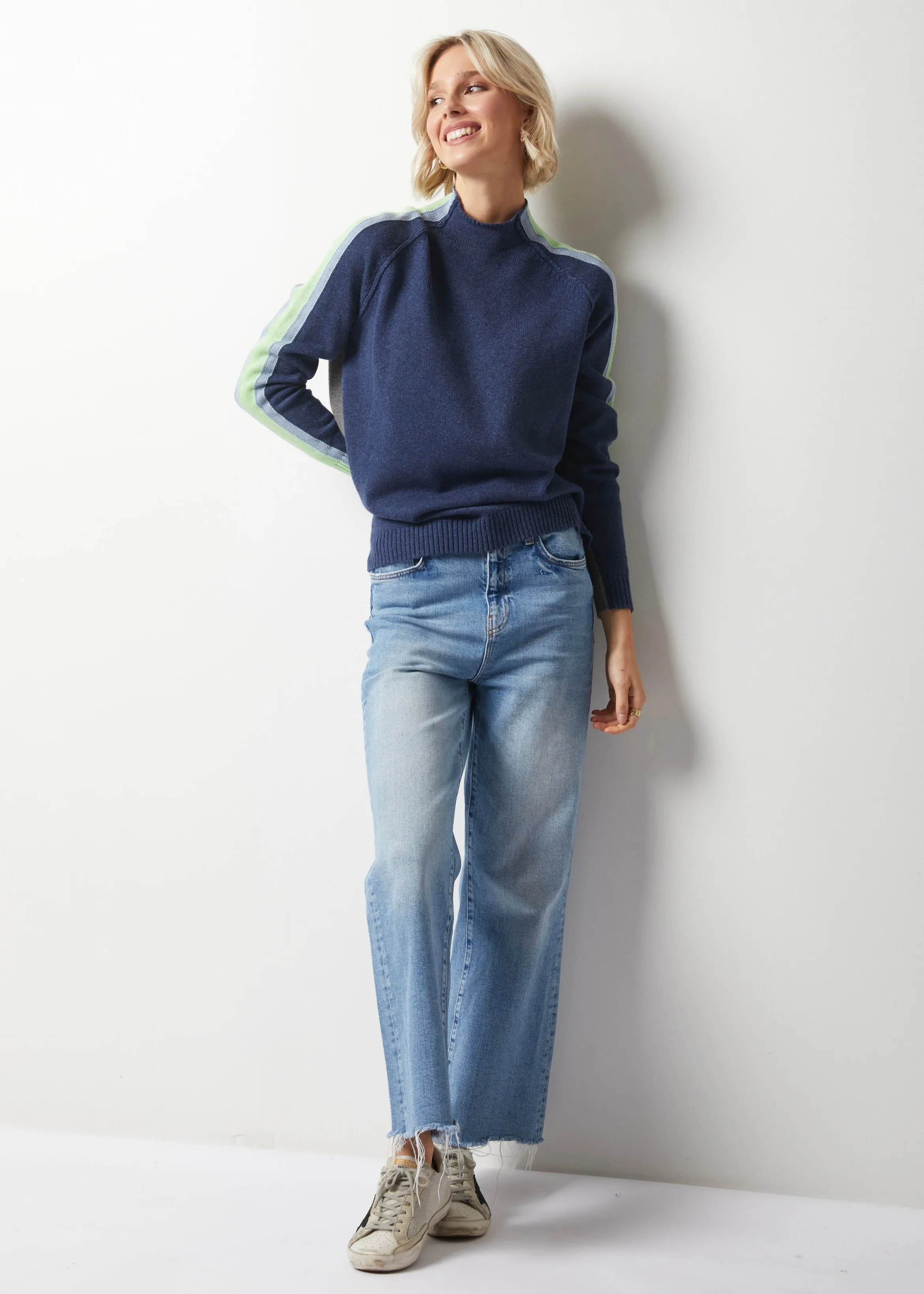 Zaket & Plover Contrast Funnel Neck Sweater -  Denim